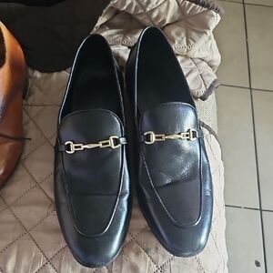 Zara Black Leather Loafers with Gold Accent